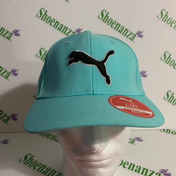 PUMA Hat Evercat Luke Stretch Fit Baseball Cap Blue Black White Logo L/XL - Picture 1 of 7